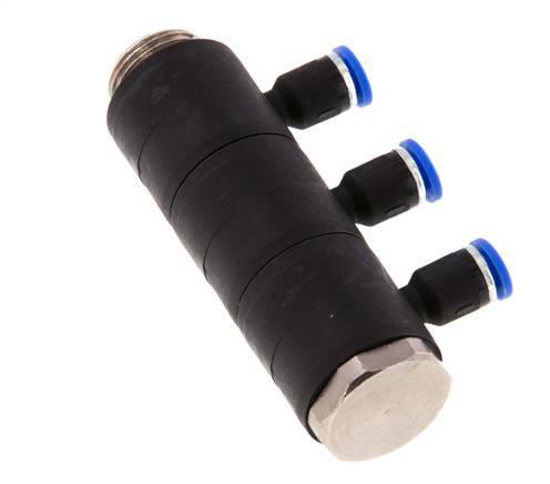 4mm x G3/8'' 3-way Manifold Push-in Fitting with Male Threads Brass/PA 66 NBR Rotatable