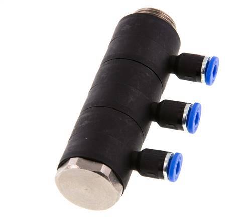 4mm x G3/8'' 3-way Manifold Push-in Fitting with Male Threads Brass/PA 66 NBR Rotatable