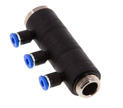 4mm x G3/8'' 3-way Manifold Push-in Fitting with Male Threads Brass/PA 66 NBR Rotatable