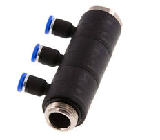 4mm x G3/8'' 3-way Manifold Push-in Fitting with Male Threads Brass/PA 66 NBR Rotatable