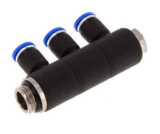 8mm x G3/8'' 3-way Manifold Push-in Fitting with Male Threads Brass/PA 66 NBR Rotatable