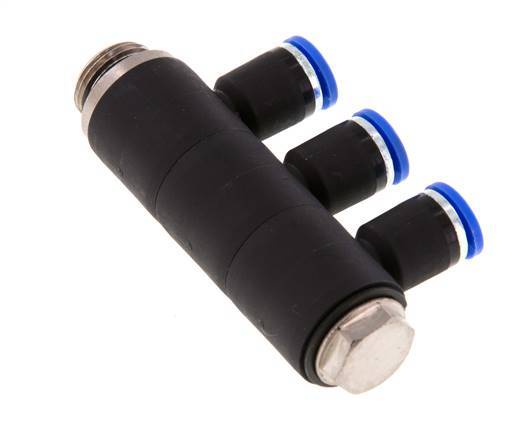 8mm x G3/8'' 3-way Manifold Push-in Fitting with Male Threads Brass/PA 66 NBR Rotatable