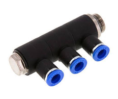 8mm x G3/8'' 3-way Manifold Push-in Fitting with Male Threads Brass/PA 66 NBR Rotatable