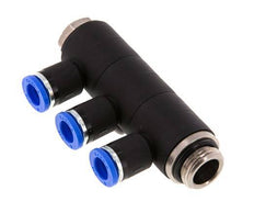 8mm x G3/8'' 3-way Manifold Push-in Fitting with Male Threads Brass/PA 66 NBR Rotatable