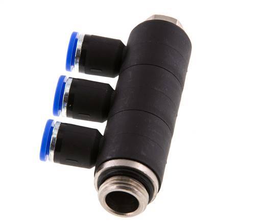 8mm x G3/8'' 3-way Manifold Push-in Fitting with Male Threads Brass/PA 66 NBR Rotatable