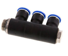 10mm x G3/8'' 3-way Manifold Push-in Fitting with Male Threads Brass/PA 66 NBR Rotatable