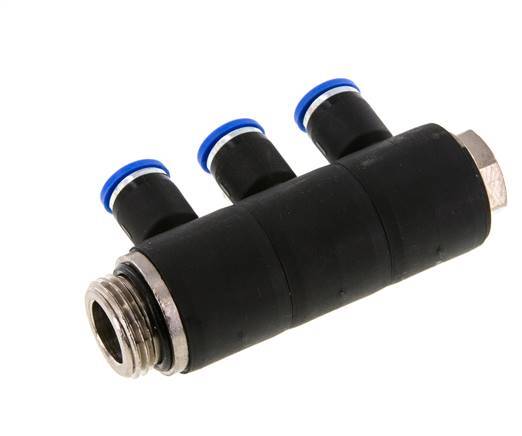 8mm x G1/2'' 3-way Manifold Push-in Fitting with Male Threads Brass/PA 66 NBR Rotatable