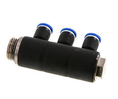 8mm x G1/2'' 3-way Manifold Push-in Fitting with Male Threads Brass/PA 66 NBR Rotatable