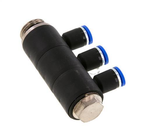 8mm x G1/2'' 3-way Manifold Push-in Fitting with Male Threads Brass/PA 66 NBR Rotatable