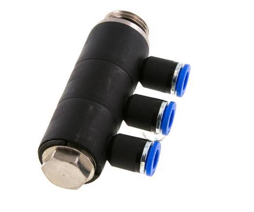 8mm x G1/2'' 3-way Manifold Push-in Fitting with Male Threads Brass/PA 66 NBR Rotatable