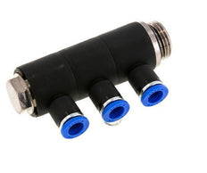 8mm x G1/2'' 3-way Manifold Push-in Fitting with Male Threads Brass/PA 66 NBR Rotatable