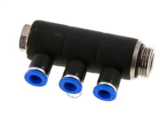 8mm x G1/2'' 3-way Manifold Push-in Fitting with Male Threads Brass/PA 66 NBR Rotatable