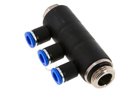 8mm x G1/2'' 3-way Manifold Push-in Fitting with Male Threads Brass/PA 66 NBR Rotatable