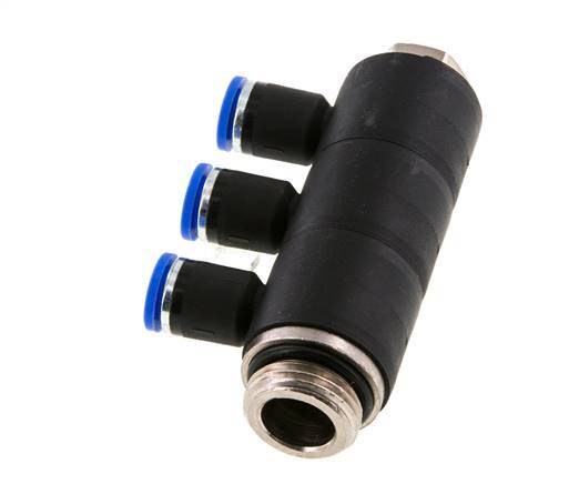 8mm x G1/2'' 3-way Manifold Push-in Fitting with Male Threads Brass/PA 66 NBR Rotatable