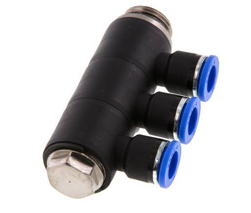 10mm x G1/2'' 3-way Manifold Push-in Fitting with Male Threads Brass/PA 66 NBR Rotatable