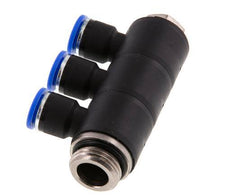 10mm x G1/2'' 3-way Manifold Push-in Fitting with Male Threads Brass/PA 66 NBR Rotatable