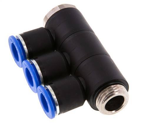 12mm x G1/2'' 3-way Manifold Push-in Fitting with Male Threads Brass/PA 66 NBR Rotatable