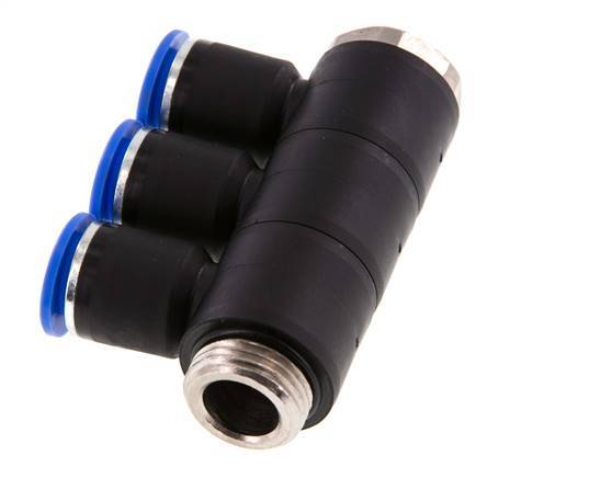 12mm x G1/2'' 3-way Manifold Push-in Fitting with Male Threads Brass/PA 66 NBR Rotatable