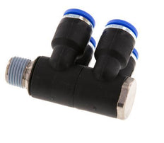 6mm x R1/8'' 4-way Manifold Push-in Fitting with Male Threads Brass/PA 66 NBR Rotatable