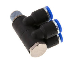 6mm x R1/8'' 4-way Manifold Push-in Fitting with Male Threads Brass/PA 66 NBR Rotatable