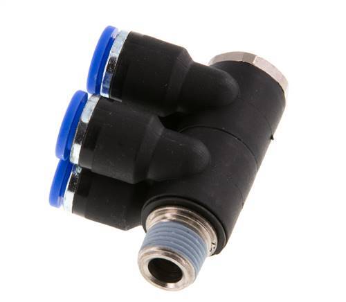 6mm x R1/8'' 4-way Manifold Push-in Fitting with Male Threads Brass/PA 66 NBR Rotatable