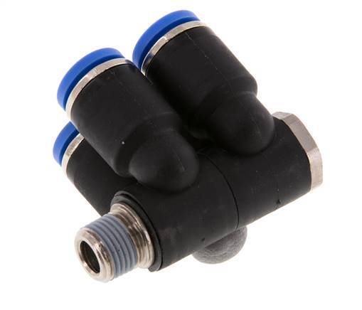 8mm x R1/8'' 4-way Manifold Push-in Fitting with Male Threads Brass/PA 66 NBR Rotatable