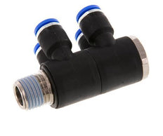 6mm x R1/4'' 4-way Manifold Push-in Fitting with Male Threads Brass/PA 66 NBR Rotatable