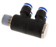 6mm x R1/4'' 4-way Manifold Push-in Fitting with Male Threads Brass/PA 66 NBR Rotatable