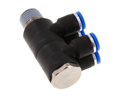 6mm x R1/4'' 4-way Manifold Push-in Fitting with Male Threads Brass/PA 66 NBR Rotatable