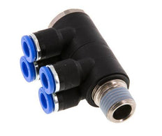 6mm x R1/4'' 4-way Manifold Push-in Fitting with Male Threads Brass/PA 66 NBR Rotatable