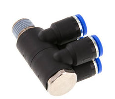 8mm x R1/4'' 4-way Manifold Push-in Fitting with Male Threads Brass/PA 66 NBR Rotatable