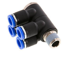 8mm x R1/4'' 4-way Manifold Push-in Fitting with Male Threads Brass/PA 66 NBR Rotatable