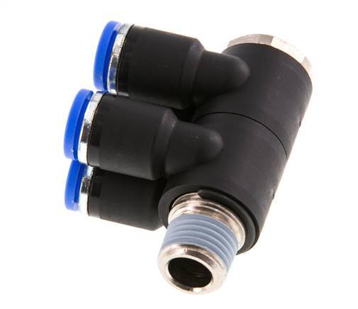 8mm x R1/4'' 4-way Manifold Push-in Fitting with Male Threads Brass/PA 66 NBR Rotatable