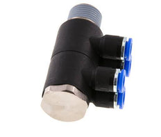 6mm x R3/8'' 4-way Manifold Push-in Fitting with Male Threads Brass/PA 66 NBR Rotatable