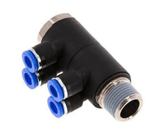 6mm x R3/8'' 4-way Manifold Push-in Fitting with Male Threads Brass/PA 66 NBR Rotatable