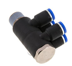 8mm x R3/8'' 4-way Manifold Push-in Fitting with Male Threads Brass/PA 66 NBR Rotatable