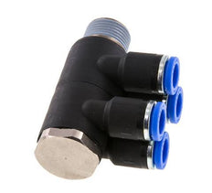 8mm x R3/8'' 4-way Manifold Push-in Fitting with Male Threads Brass/PA 66 NBR Rotatable