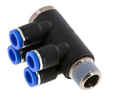 8mm x R3/8'' 4-way Manifold Push-in Fitting with Male Threads Brass/PA 66 NBR Rotatable