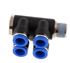 10mm x R3/8'' 4-way Manifold Push-in Fitting with Male Threads Brass/PA 66 NBR Rotatable