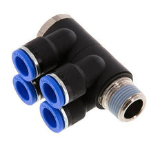 10mm x R3/8'' 4-way Manifold Push-in Fitting with Male Threads Brass/PA 66 NBR Rotatable