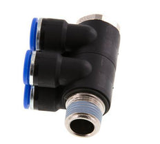 10mm x R3/8'' 4-way Manifold Push-in Fitting with Male Threads Brass/PA 66 NBR Rotatable