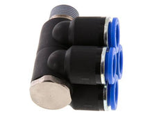 12mm x R3/8'' 4-way Manifold Push-in Fitting with Male Threads Brass/PA 66 NBR Rotatable