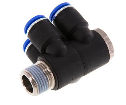 12mm x R1/2'' 4-way Manifold Push-in Fitting with Male Threads Brass/PA 66 NBR Rotatable