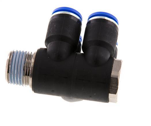 12mm x R1/2'' 4-way Manifold Push-in Fitting with Male Threads Brass/PA 66 NBR Rotatable