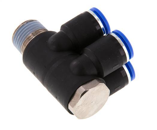 12mm x R1/2'' 4-way Manifold Push-in Fitting with Male Threads Brass/PA 66 NBR Rotatable