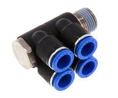 12mm x R1/2'' 4-way Manifold Push-in Fitting with Male Threads Brass/PA 66 NBR Rotatable