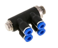 4mm x G1/8'' 4-way Manifold Push-in Fitting with Male Threads Brass/PA 66 NBR Rotatable