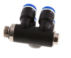 6mm x G1/8'' 4-way Manifold Push-in Fitting with Male Threads Brass/PA 66 NBR Rotatable