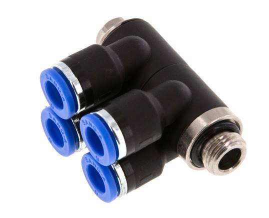 6mm x G1/8'' 4-way Manifold Push-in Fitting with Male Threads Brass/PA 66 NBR Rotatable