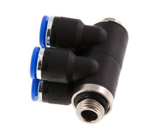 6mm x G1/8'' 4-way Manifold Push-in Fitting with Male Threads Brass/PA 66 NBR Rotatable